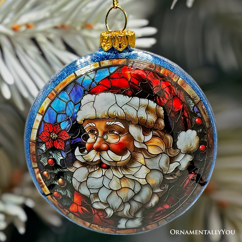 (Pre-Order) Wonderful Santa Claus Stained Glass Christmas Ornament, Holiday Tree Portrait Decor Glass Ornament OrnamentallyYou 