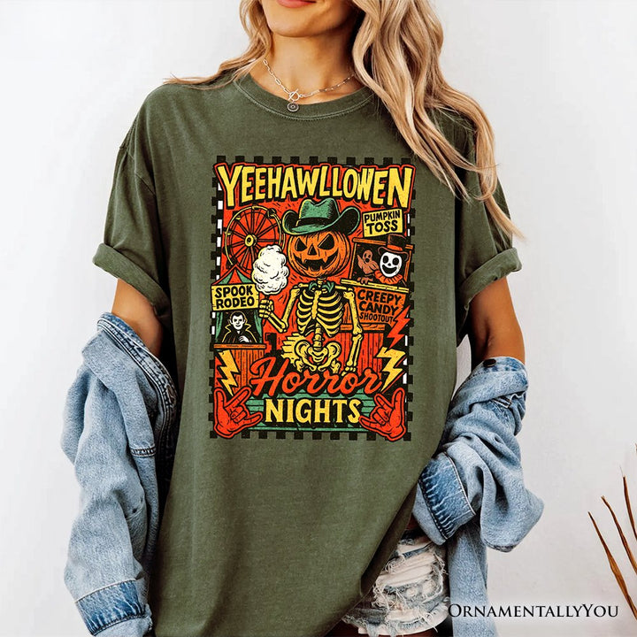 Yee Haw Halloween Retro Pumpkin Skeleton T-Shirt, Spooky Country Western Tee for Fall T-Shirts OrnamentallyYou 