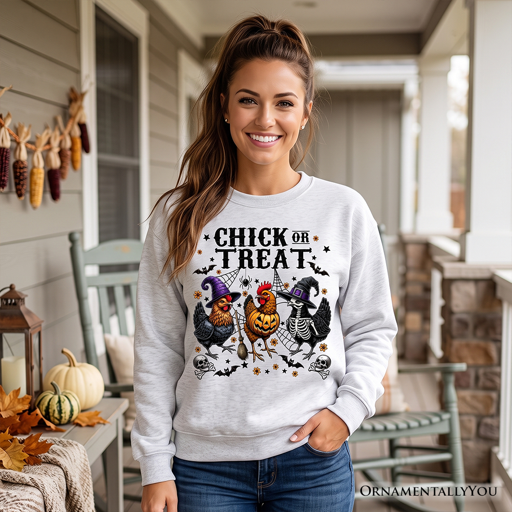 Chick or Treat Chicken Sweatshirt, Funny Farmhouse Halloween Sweate