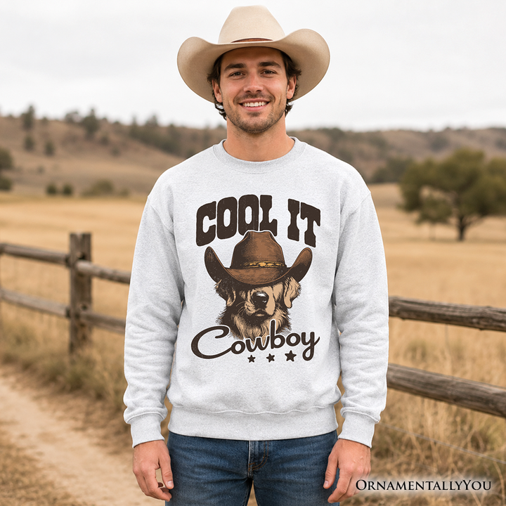 Cool It Cowboy Sweatshirt With Western Dog, Retro Golden Retriever White and Natural Sweater for Country Lover