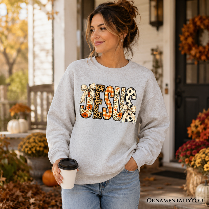 Jesus Coquette Fall Sweatshirt, Leopard Plaid Floral Christian Faith Sweater