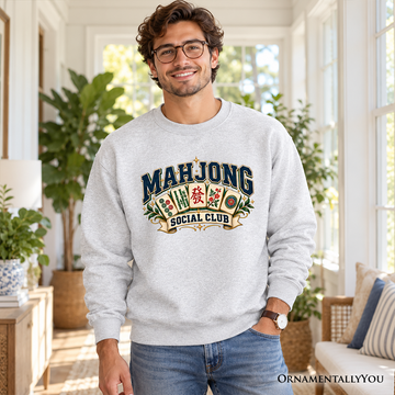 Mahjong Social Club Sweatshirt, Vintage Collegiate Tile Game Sweater