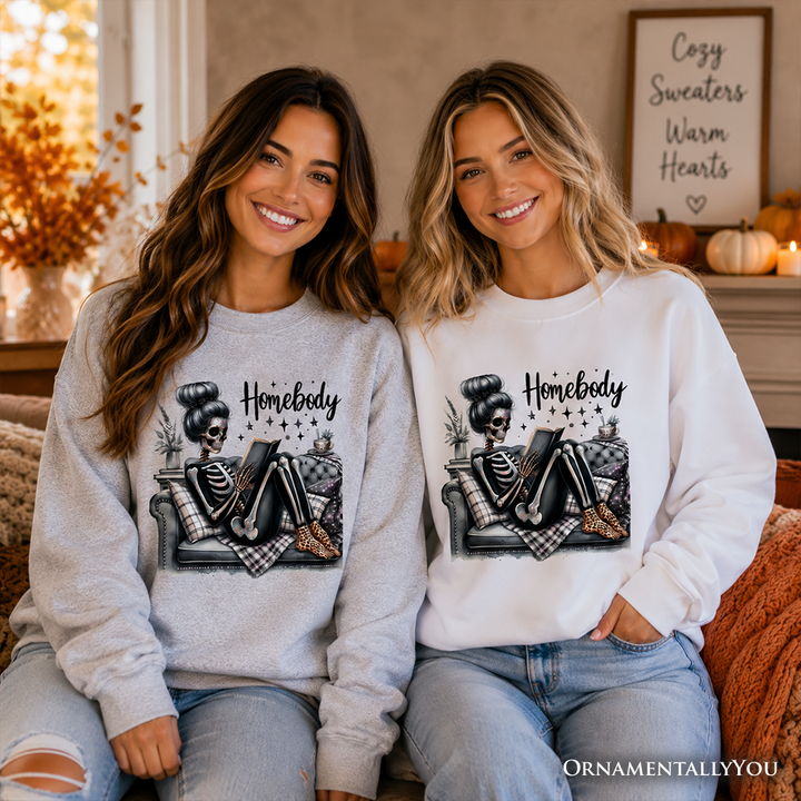 Homebody Reading Skeleton Sweatshirt, Funny Lazy Selfcare Sweater for Introvert Women