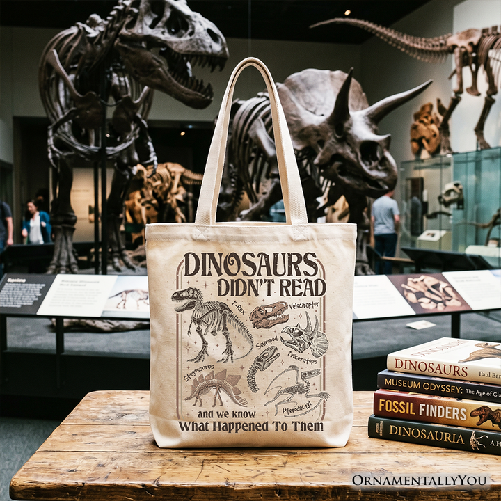 Dinosaurs Didn’t Read Tote Bag, Funny Gift Shopper for Book Lover and Librarian