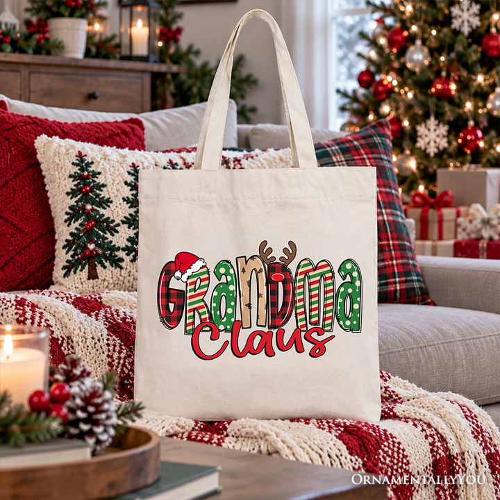 Grandma Claus Retro Christmas Tote Bag, Matching Family Holiday Gift Shopper