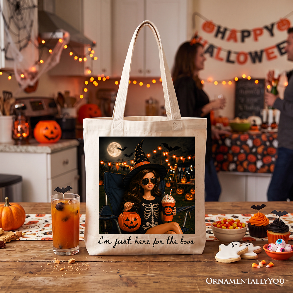 I’m Just Here for the Boos Witch Tote Bag, Funny Halloween Party Gift Shopper