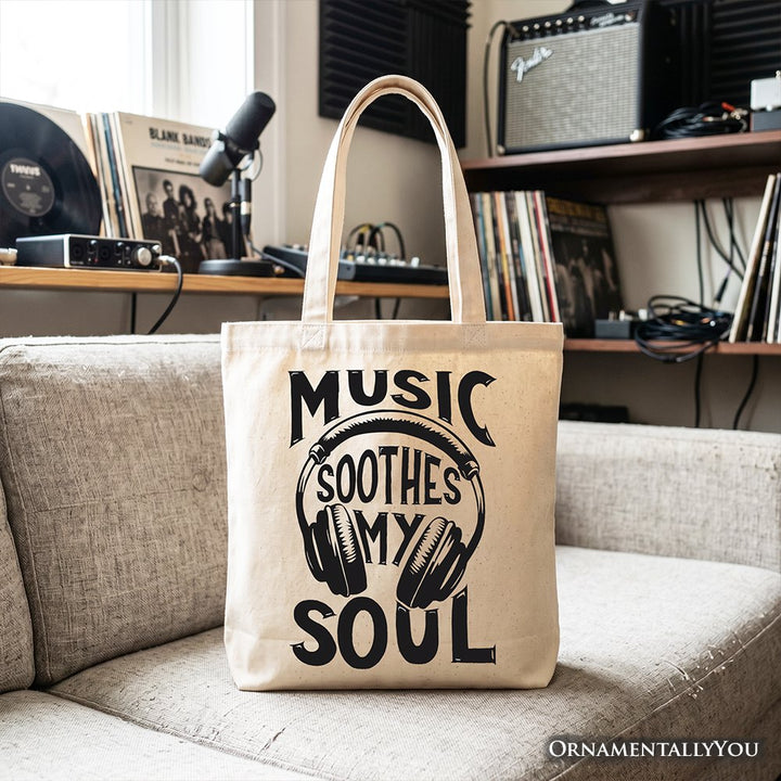 Music Soothes My Soul Tote Bag, Festival Concert Gift Shopper Tote Bag OrnamentallyYou Beige 