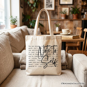 Note To Self Mental Health Tote Bag, Motivational Definition Gift Shopper Tote Bag OrnamentallyYou Beige 