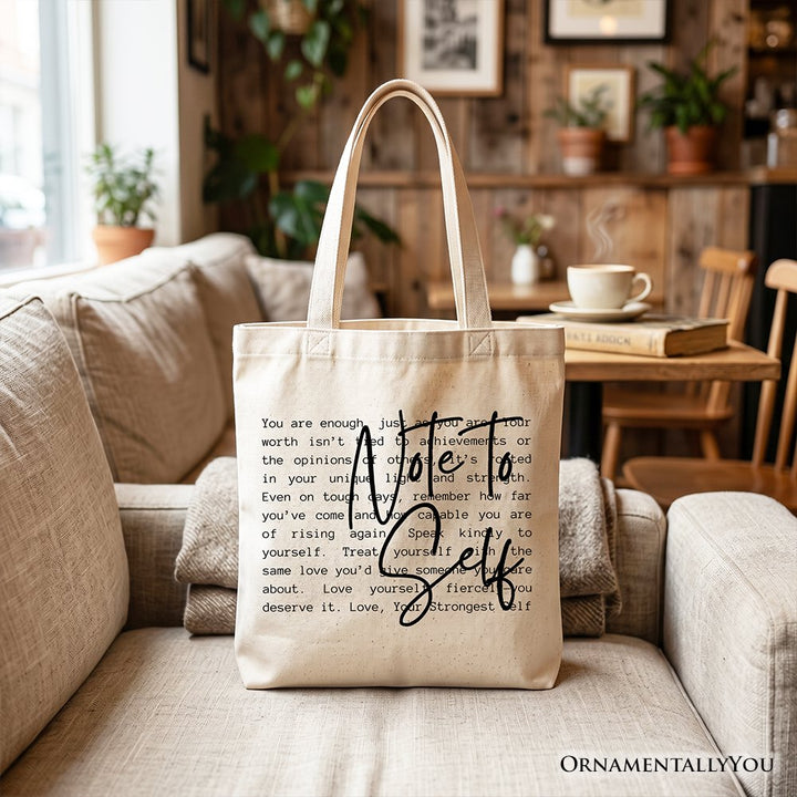 Note To Self Mental Health Tote Bag, Motivational Definition Gift Shopper Tote Bag OrnamentallyYou Beige 