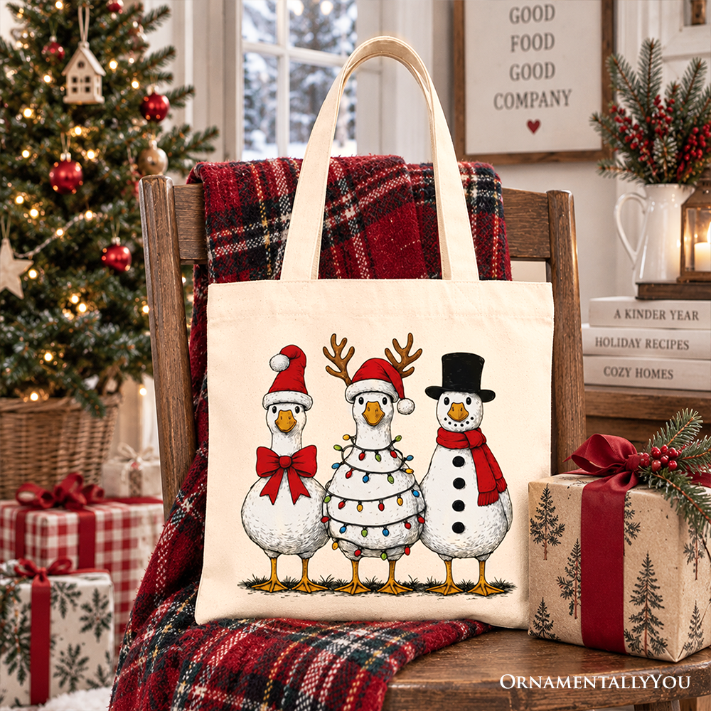 Vintage Christmas Silly Goose Tote Bag, Snowman Spoof Winter Gift Shopper
