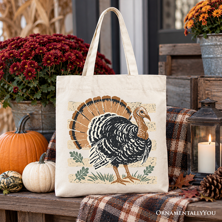 Vintage Turkey Tote Bag, Retro Thanksgiving Fall Holiday Gift Shopper