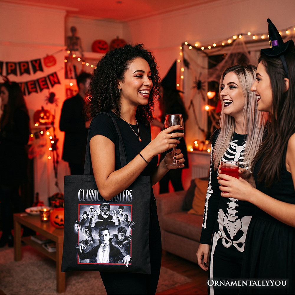 Classic Monsters Black and White Tote Bag, Retro Vintage Horror Gift Shopper