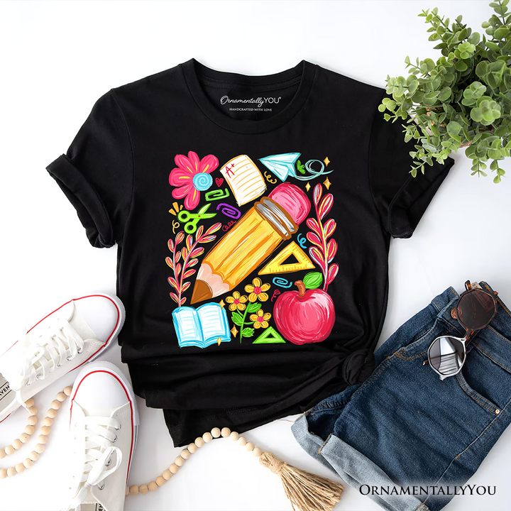 Floral Teacher Pencil T-Shirt, Colorful Back to School Tee