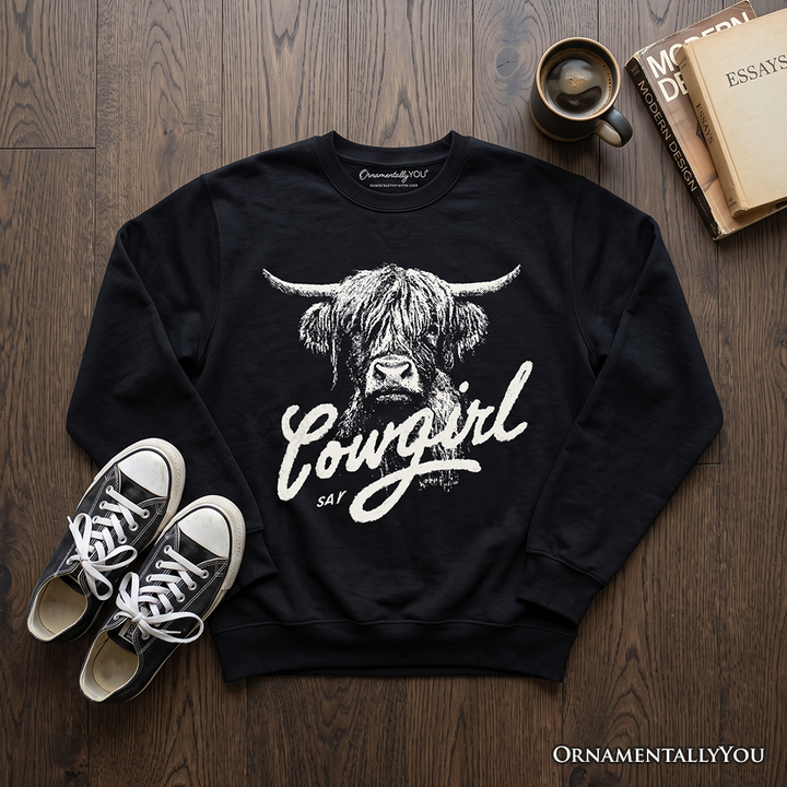 Highland Cow Vintage Cowgirl Sweatshirt, Western Country Sweater For Women