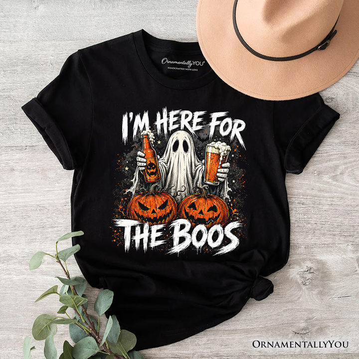 I’m Here for the Boos Ghost T-Shirt, Funny Halloween Beer Pumpkin Tee