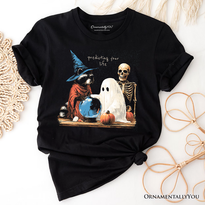 Predicting Your Life Witch Racoon T-Shirt, Vintage Halloween Ghost Skeleton Fortune Teller Tee