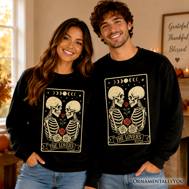 Skeleton The Lovers Sweatshirt, Tarot Card Gothic Moon Phases Rose Sweater