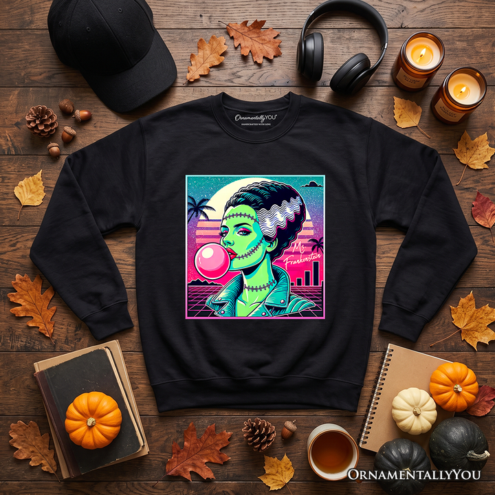Vaperwave Mrs Frankenstein Retro Neon Horror Sweatshirt, Synthwave 80's Styled Classic Halloween Sweater