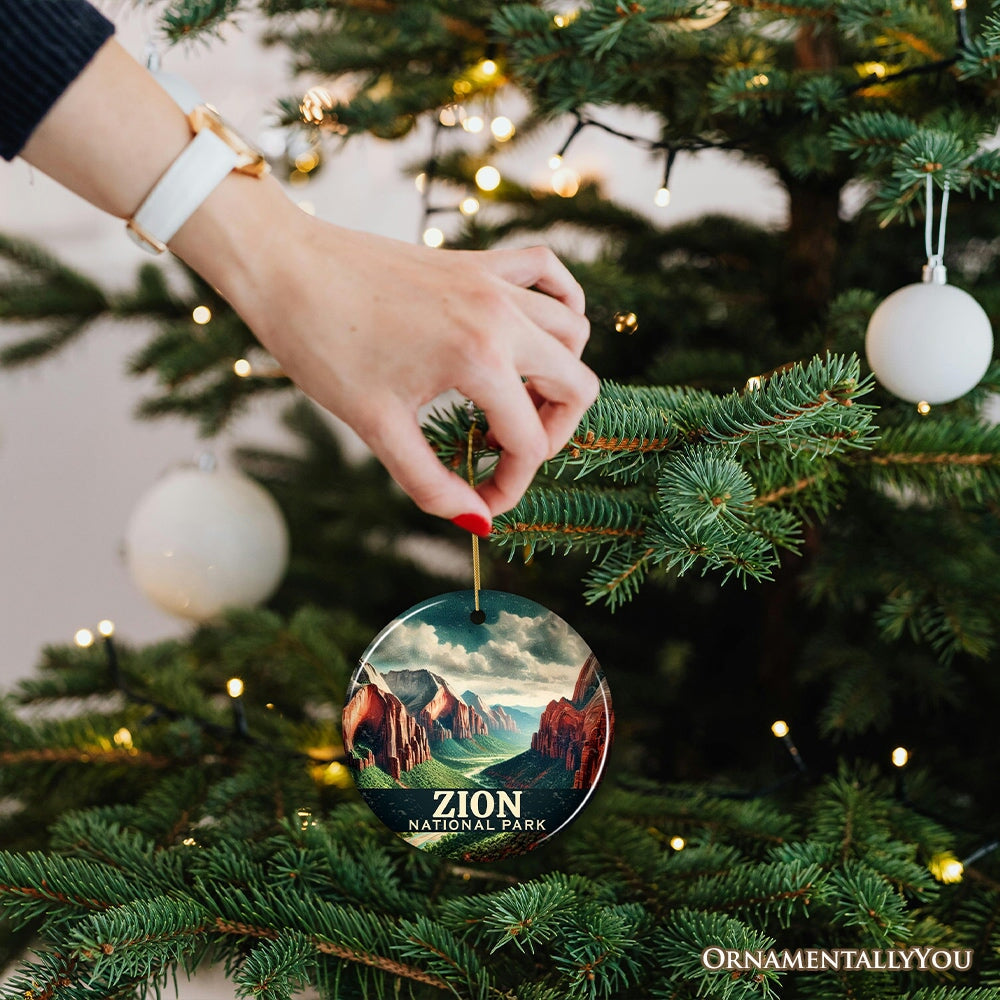 Breathtaking Zion National Park Ornament, Utah Canyon Landscape Christmas Gift and Nature Souvenir Ceramic Ornament OrnamentallyYou 