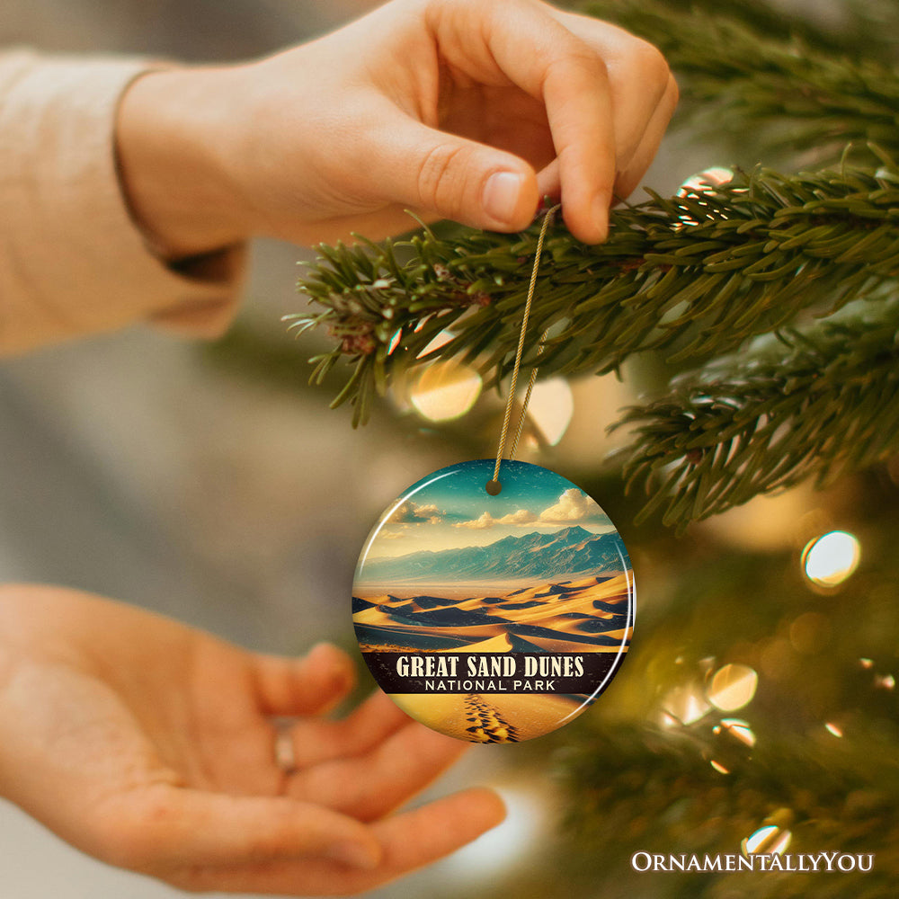 Great Sand Dunes National Park Ornament, Colorado Rolling Dunes and Mountain Backdrop Christmas Keepsake and Travel Souvenir