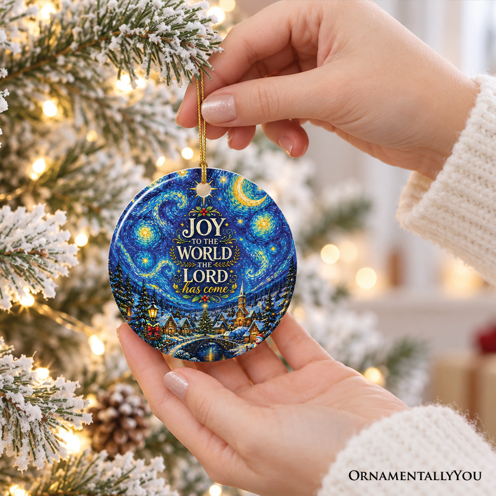 Joy to the World Starry Night Village Ornament, Christian Christmas Carol Tree Decor