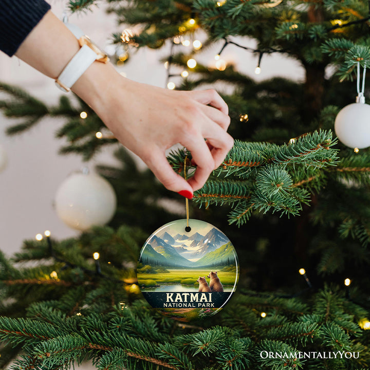 Katmai National Park Ornament, Alaska Wildlife Mountain Landscape Christmas Keepsake and Travel Souvenir