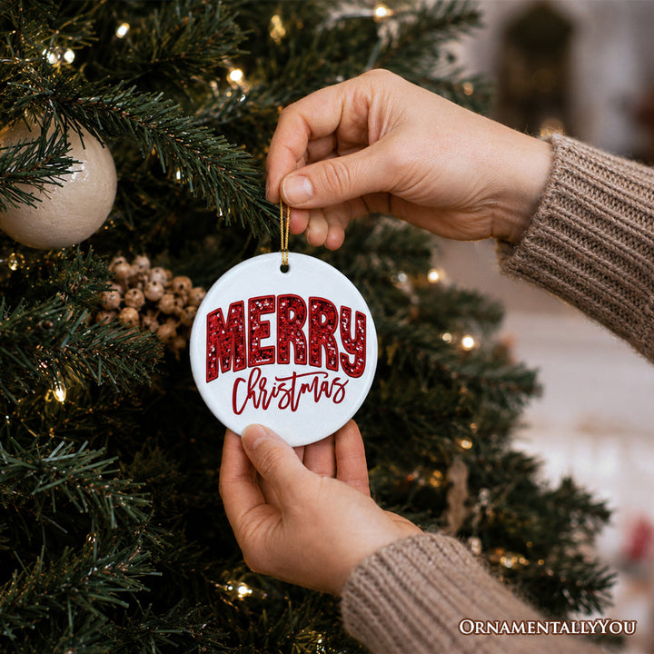 Merry Christmas Sequin Ornament, Bold Red Glitter for Festive Holiday Season Souvenir