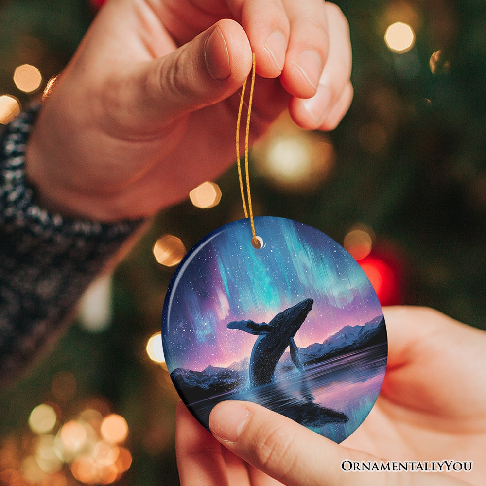 Ocean Aurora Whale Ceramic Ornament, Northern Lights Wildlife Gift and Tree Decor Ceramic Ornament OrnamentallyYou 
