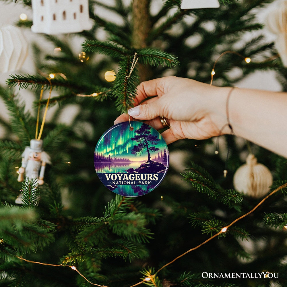 Radiant Voyageurs National Park Ornament, Minnesota Northern Lights Wilderness Reflection Christmas Gift and Scenic Night Sky Keepsake Ceramic Ornament OrnamentallyYou 