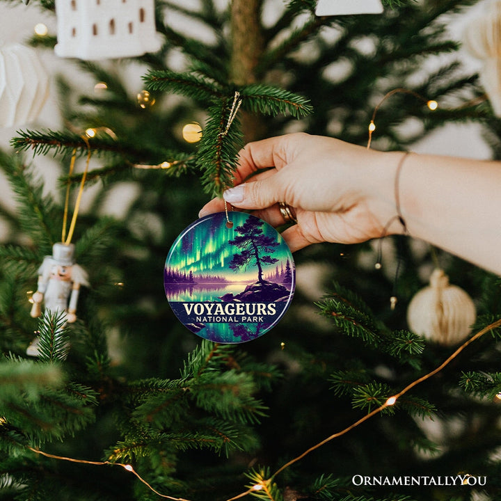 Radiant Voyageurs National Park Ornament, Minnesota Northern Lights Wilderness Reflection Christmas Gift and Scenic Night Sky Keepsake Ceramic Ornament OrnamentallyYou 