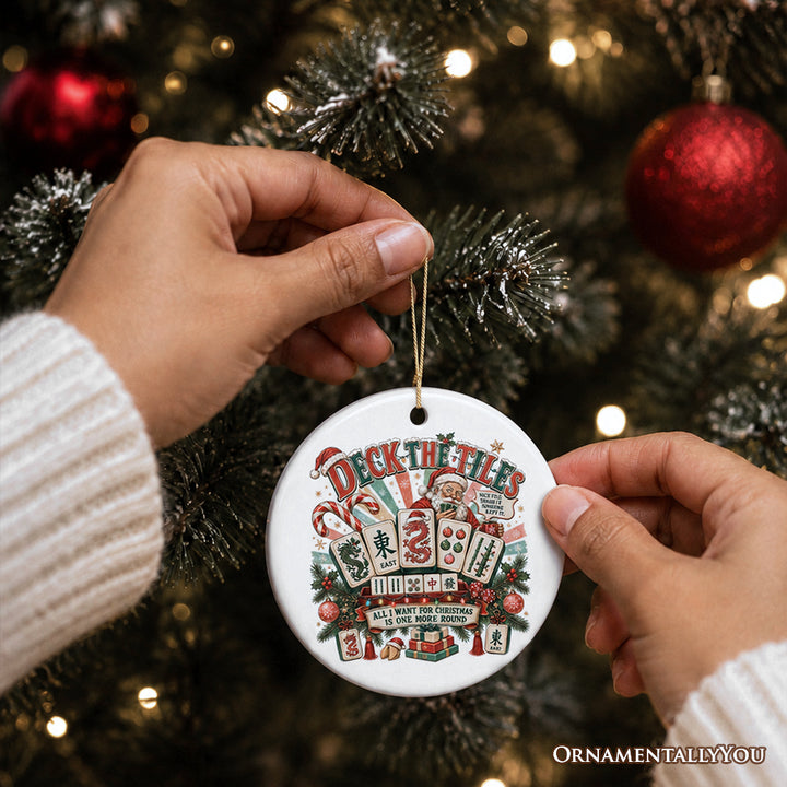 Retro Deck The Tiles Mahjong Santa Ornament, Funny Chinese Table Game Player Gift and Tree Decor