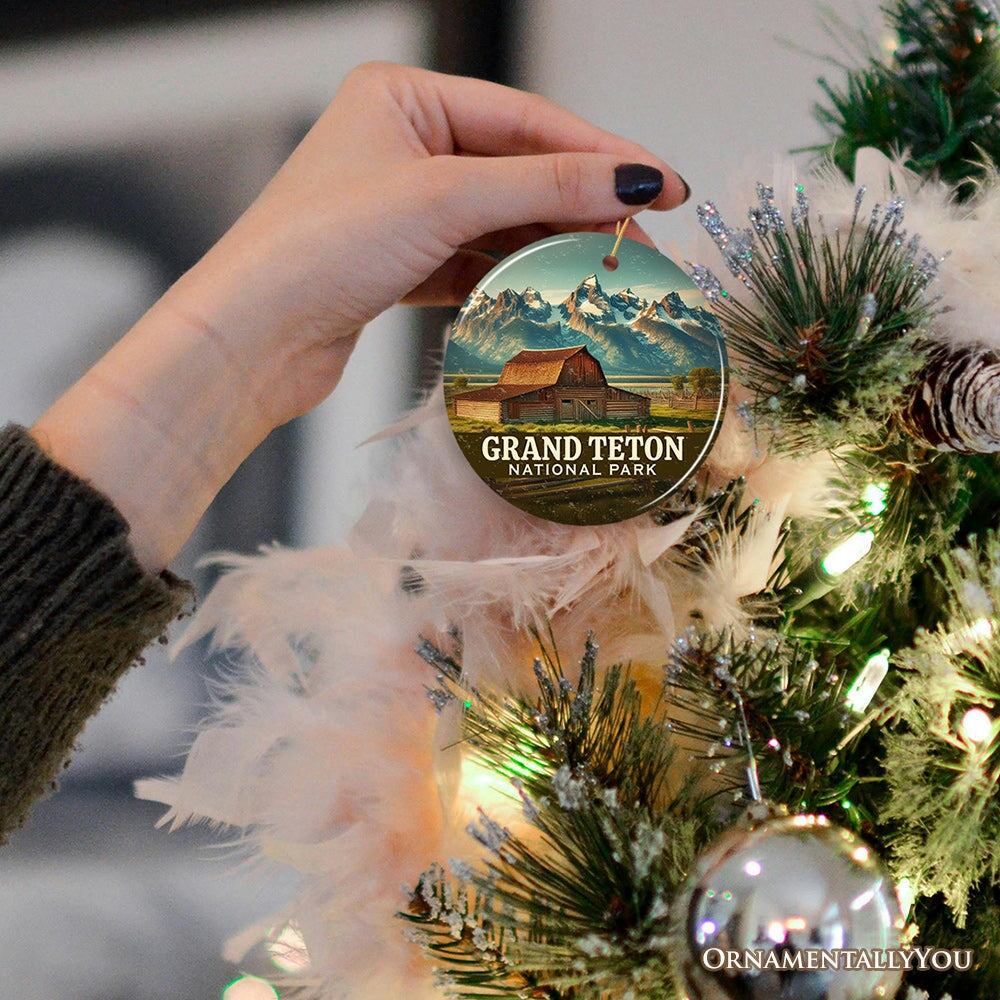 Rustic Grand Teton National Park Ornament, Wyoming Landscape Christmas Decor and Travel Keepsake Ceramic Ornament OrnamentallyYou 