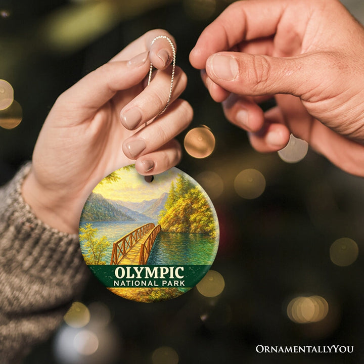 Scenic Olympic National Park Ornament, Washington Lake Bridge Landscape Christmas Gift and Nature Travel Souvenir Ceramic Ornament OrnamentallyYou 