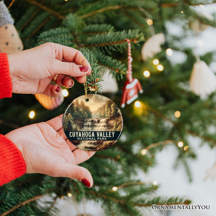Serene Cuyahoga Valley National Park Ornament, Ohio Tiered Waterfall Forest Scene Christmas Gift and Scenic Nature Souvenir