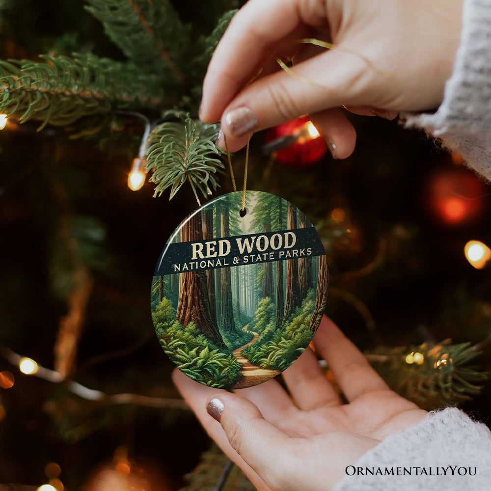 Serene Redwood National and State Parks Ornament, California Woodland View Christmas Gift and Outdoor Explorer Souvenir Ceramic Ornament OrnamentallyYou 