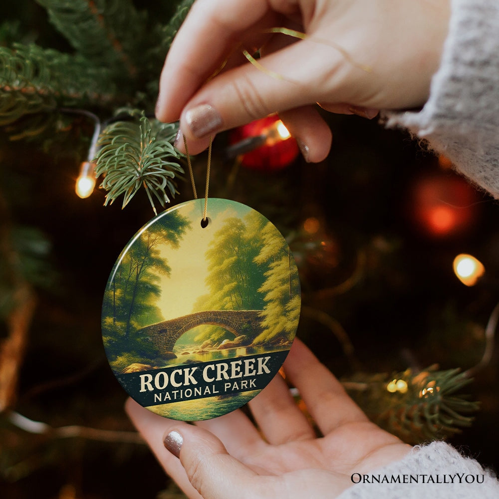 Serene Rock Creek National Park Ornament, Washington DC Stone Bridge Christmas Gift and Scenic Nature Escape Souvenir Ceramic Ornament OrnamentallyYou 