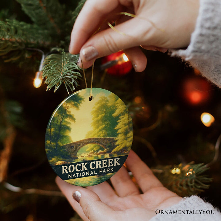 Serene Rock Creek National Park Ornament, Washington DC Stone Bridge Christmas Gift and Scenic Nature Escape Souvenir Ceramic Ornament OrnamentallyYou 