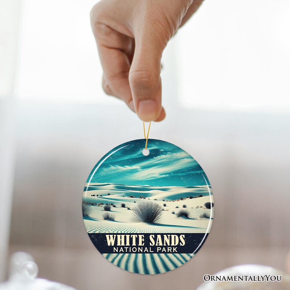 White Sands National Park Ornament, New Mexico Gypsum Dunes Desert Scene Christmas Keepsake and Travel Souvenir Ceramic Ornament OrnamentallyYou 