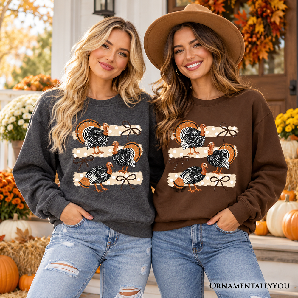 Turkey Bow Thanksgiving Sweatshirt, Coquette Fall Sweater