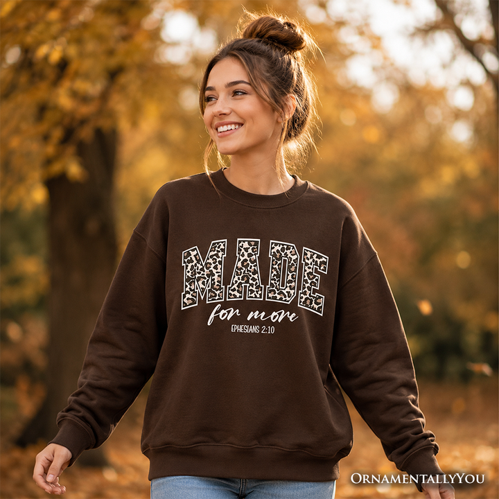Made For More Christian Sweatshirt, Ephesians 2:10 Leopard Faith Bible Verse Easter Sweater