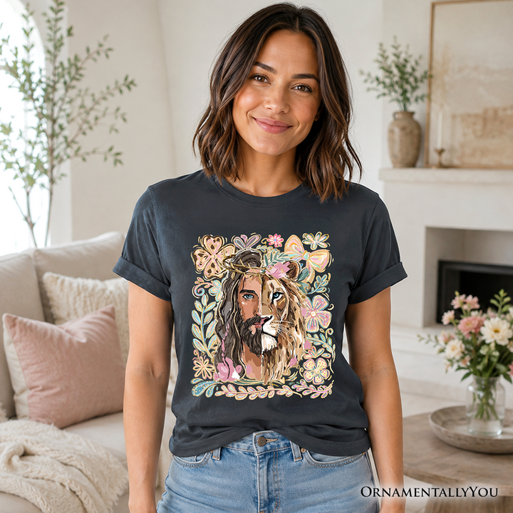Lion of Judah Christian T-Shirt, Floral Jesus Religious Faith Tee