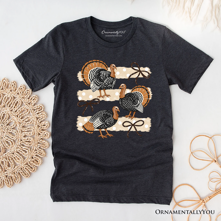 Turkey Bow Thanksgiving T-Shirt, Coquette Fall Tee