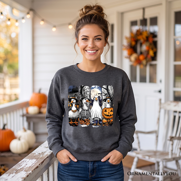 Halloween Goose in Costume Sweatshirt, Spooky Fall Geese Sweater for Bird Enjoyers