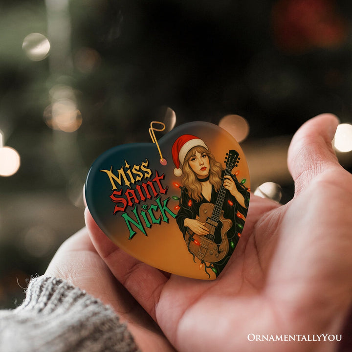 Mystic Holiday Rock Star Christmas Ornament, Boho Gypsy Guitar Goddess Gift for Musicians Ceramic Ornament OrnamentallyYou 