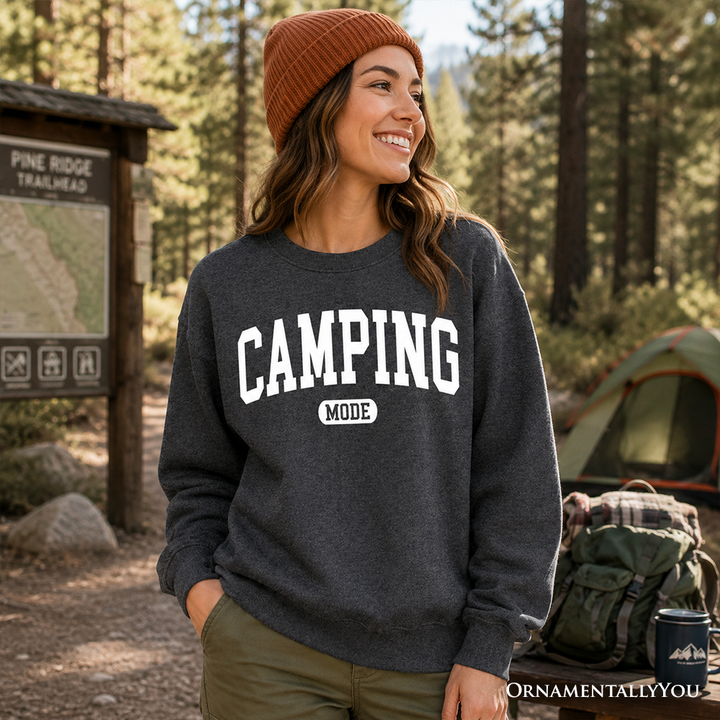 Camping Mode Varsity Sweatshirt, Minimalist Outdoors Sweater