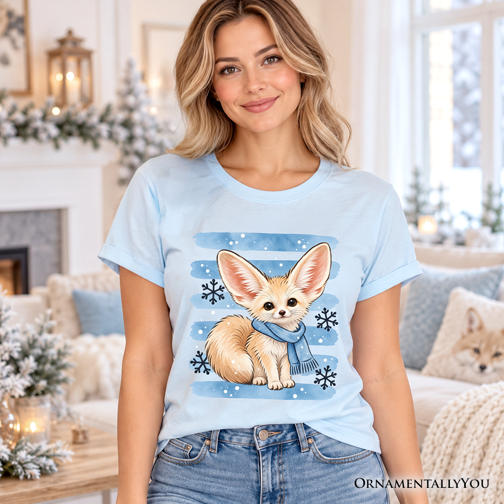 Snowflake Scarf Fennec Fox Christmas T-Shirt, Cute Winter Animal Tee