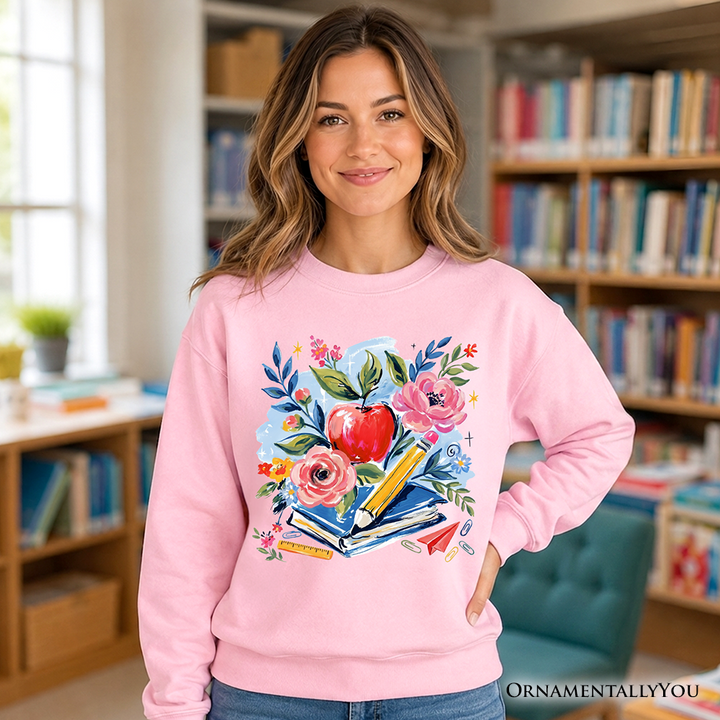 Boho Floral Teacher Sweatshirt, Watercolor Back to School Sweater