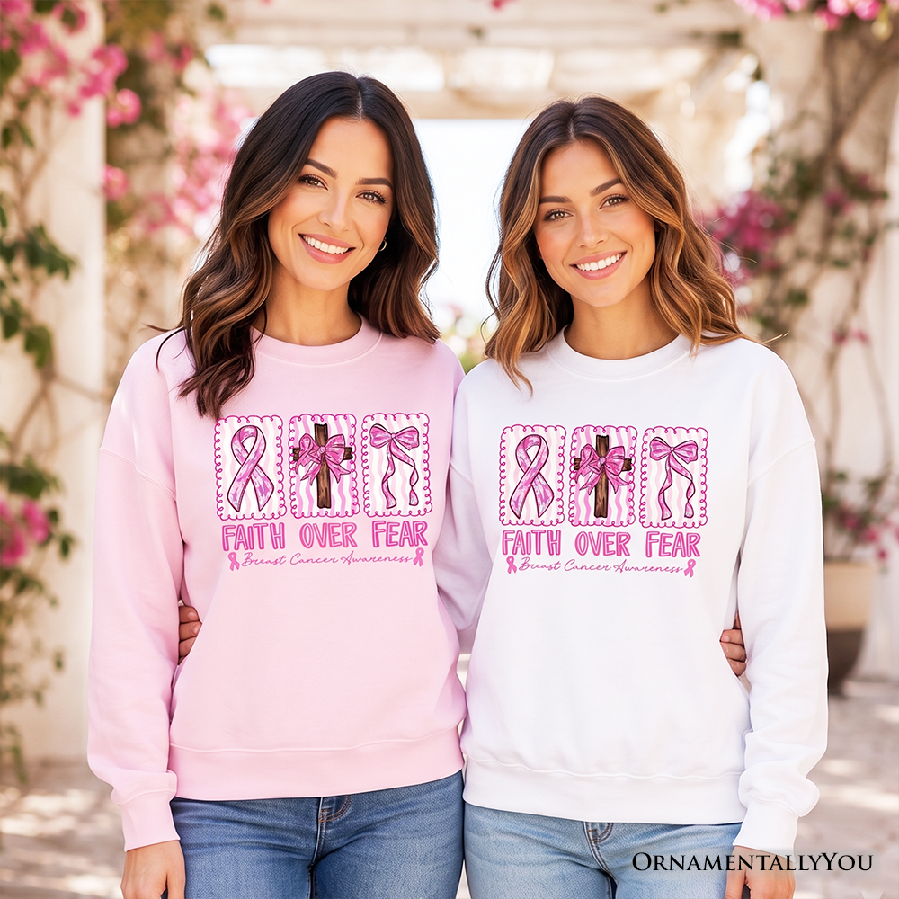 Faith Over Fear Breast Cancer Christian Sweatshirt, Pink Ribbon Awareness Sweater