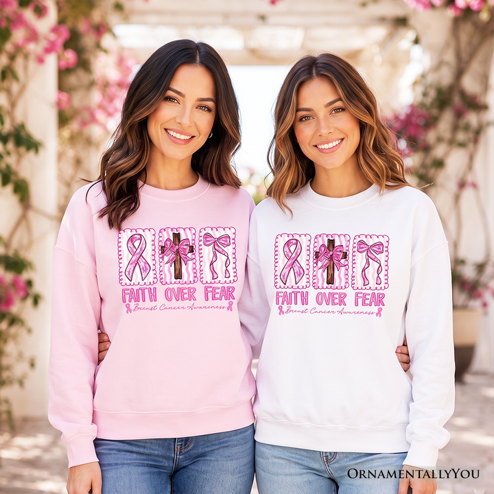 Faith Over Fear Breast Cancer Christian Sweatshirt, Pink Ribbon Awareness Sweater