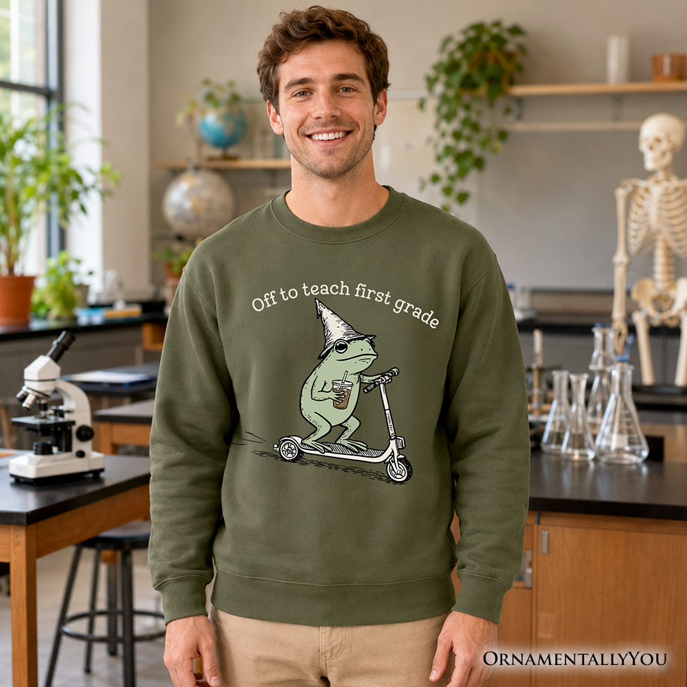 Off to Teach First Grade Frog Sweatshirt, Funny Teachers Sweater